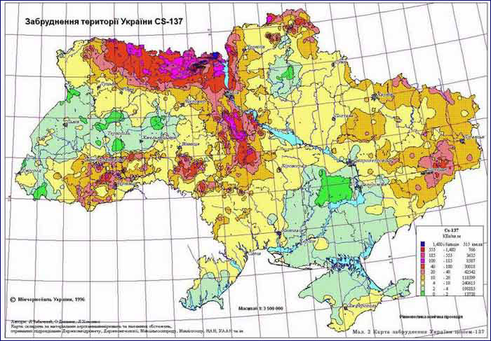 зона загрязнения цезием-137 чернобыльской аэс карта