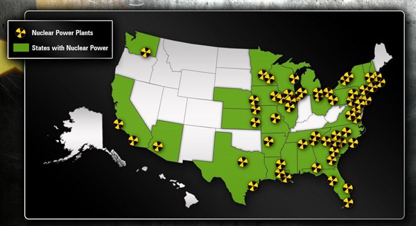 Атомные электростанции США карта