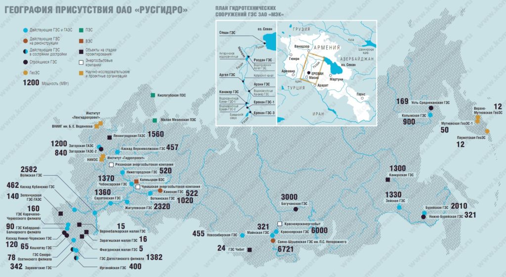 Крупнейшие ТЭС, АЭС и ГЭС России карта